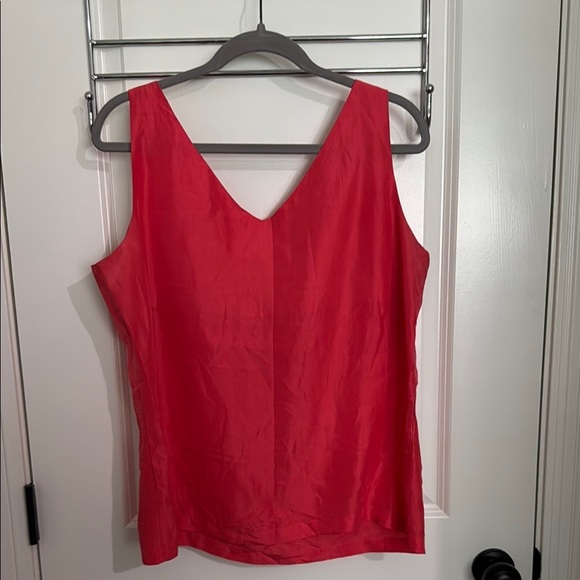 Vintage Express coral red pink Camisole Fitted V-Neck Top 100% Silk - Picture 3 of 5